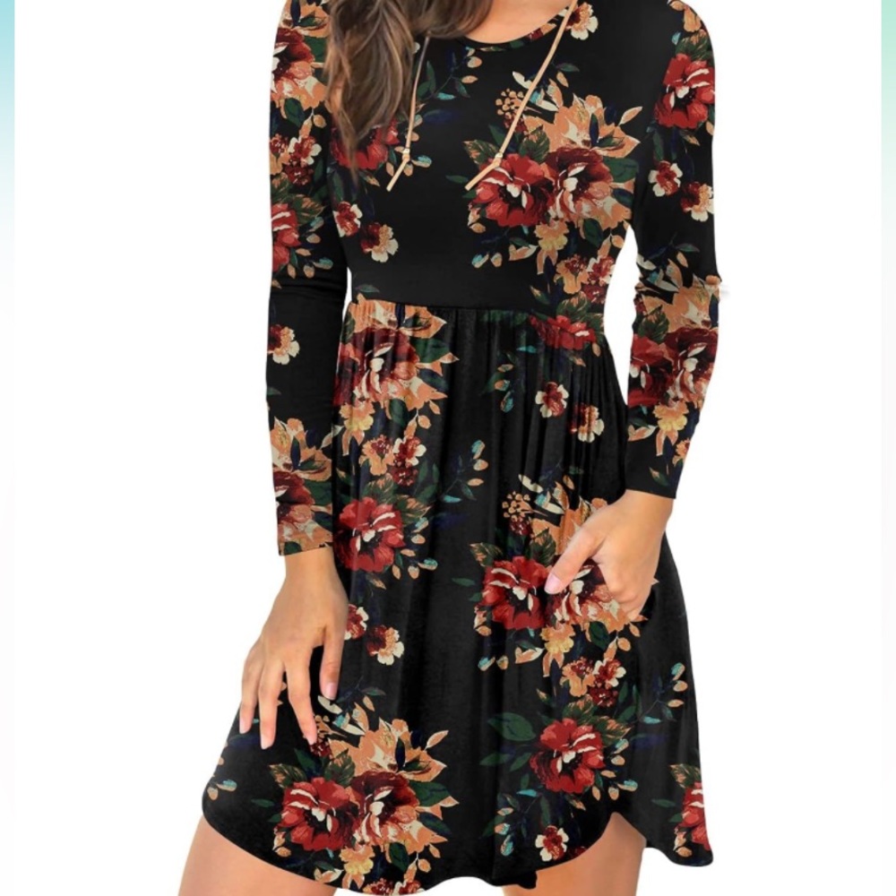 Floral print jersey dress with pockets! Perfect for fall!